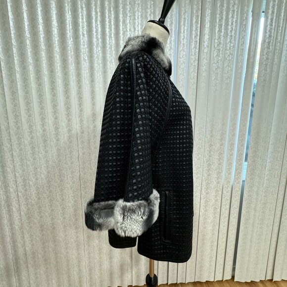 Leather Black cape with rabbit fur New, Size M - Picture 4 of 16